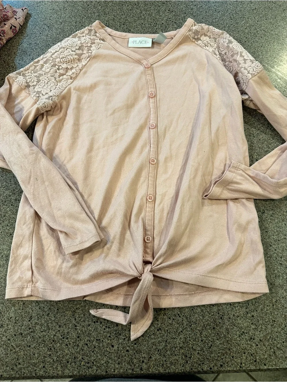 The Children's Place Light Blush Lace-Shoulder Tie-Front Button-Down Top